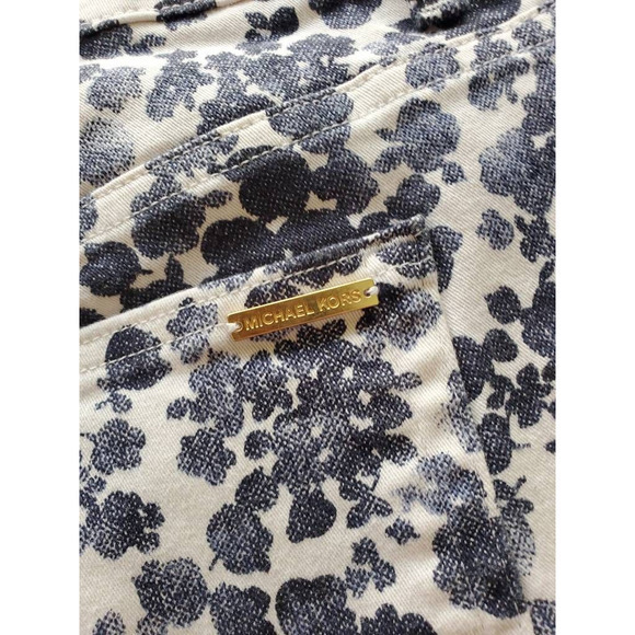 Michael Kors Womens Izzy Cropped Skinny Jeans White Navy Floral Stretch Plus 16W - Picture 3 of 10
